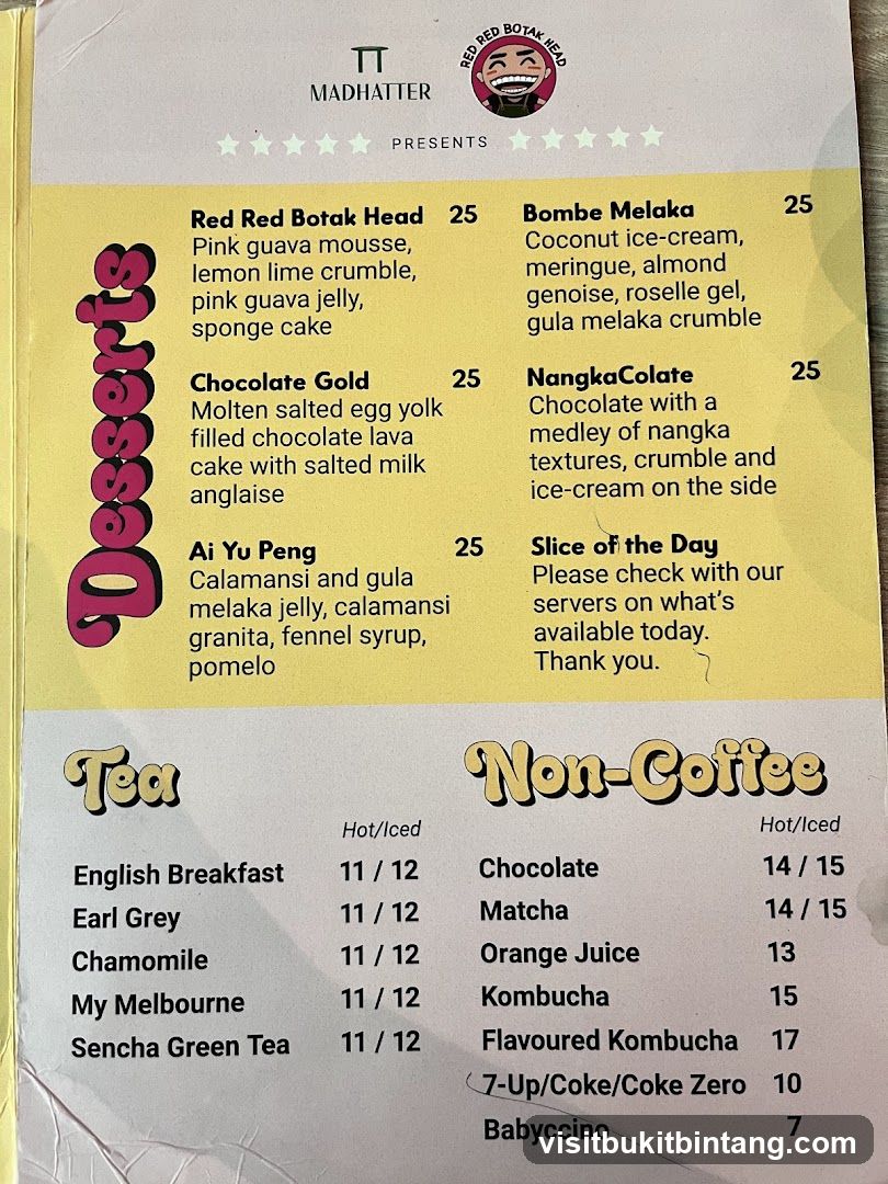 MADHATTER Desserts, Tea, Non-Coffee Menu