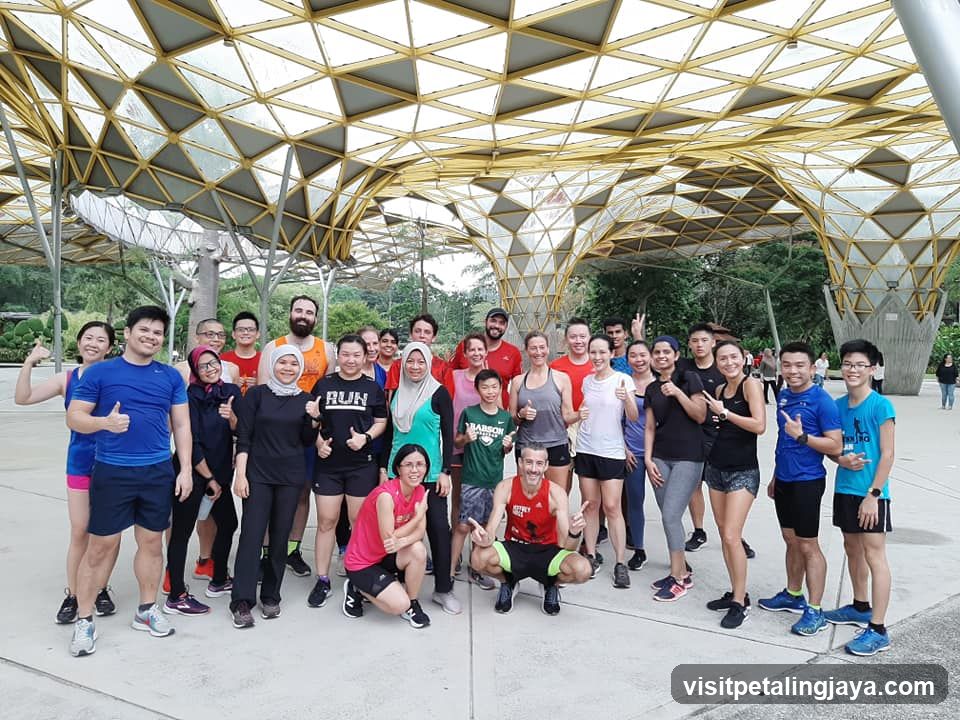 Group photo under canopy structure