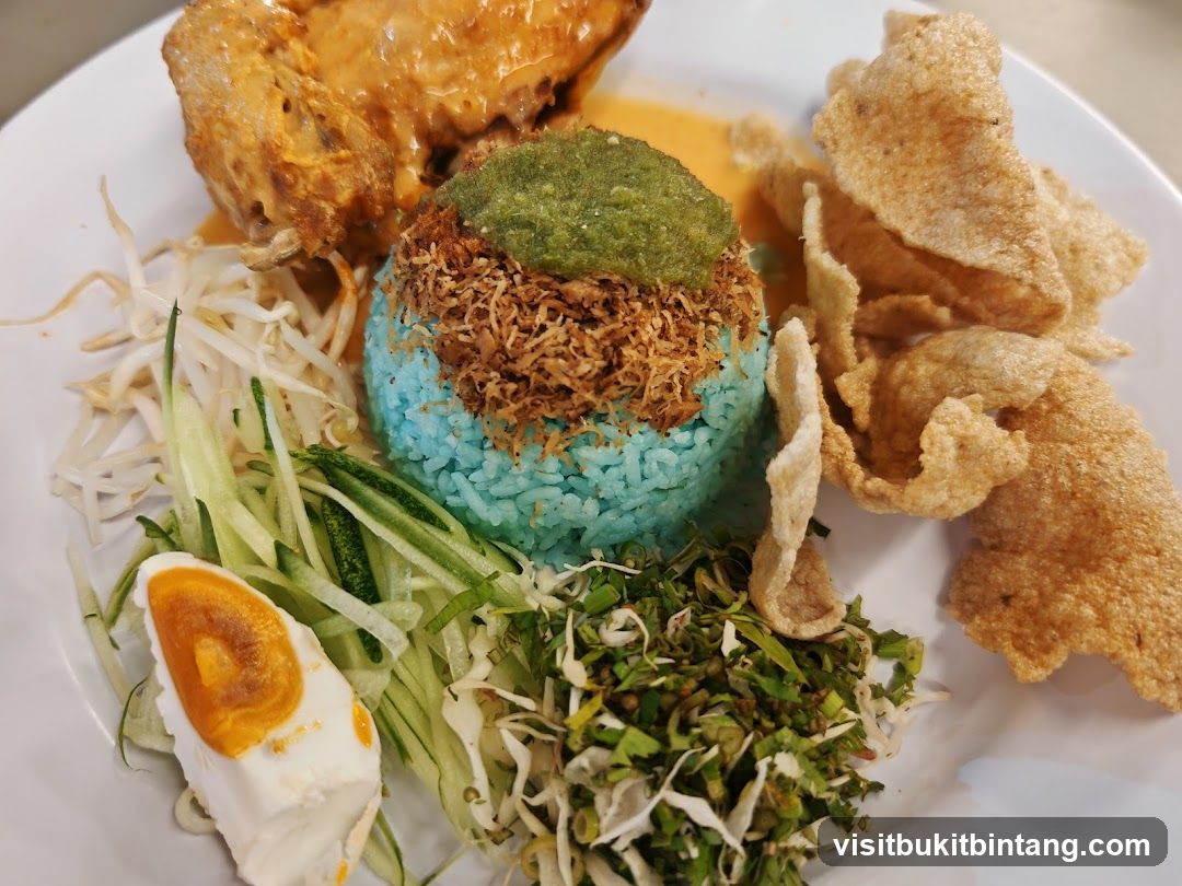 Nasi Kerabu with Fried Chicken