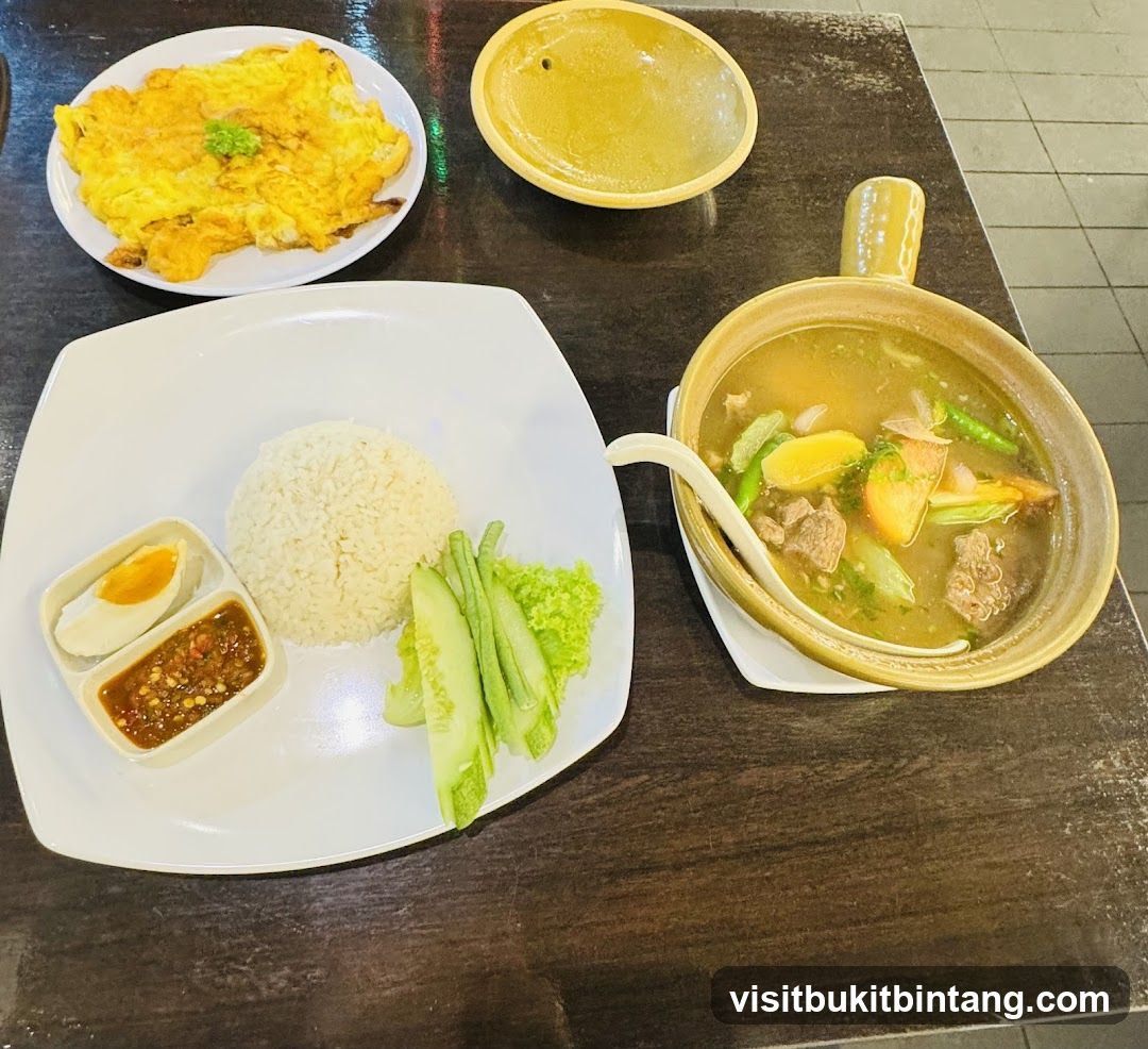 Meal with Soup and Omelette