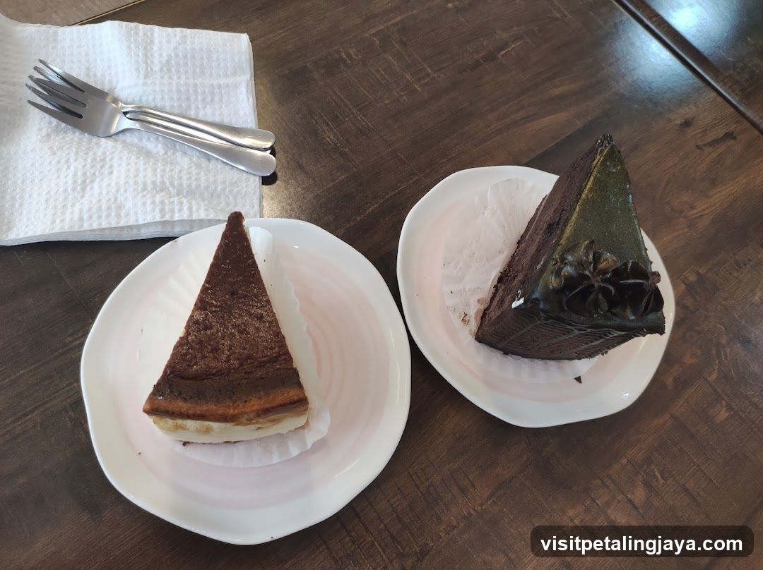 Cake Slices on Wooden Table