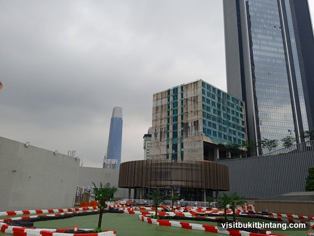 Outdoor Go-Kart Track with Cityscape Background