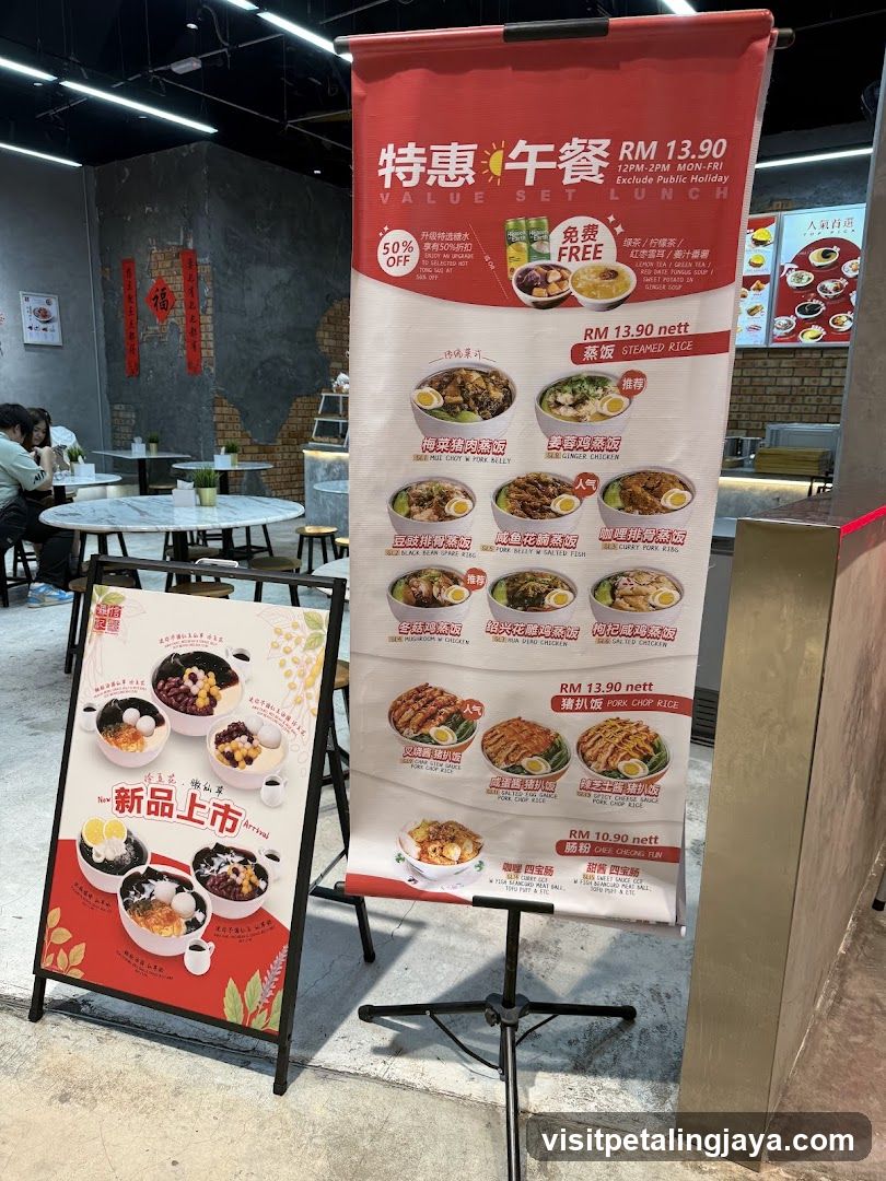 Restaurant Interior with Promotional Banners