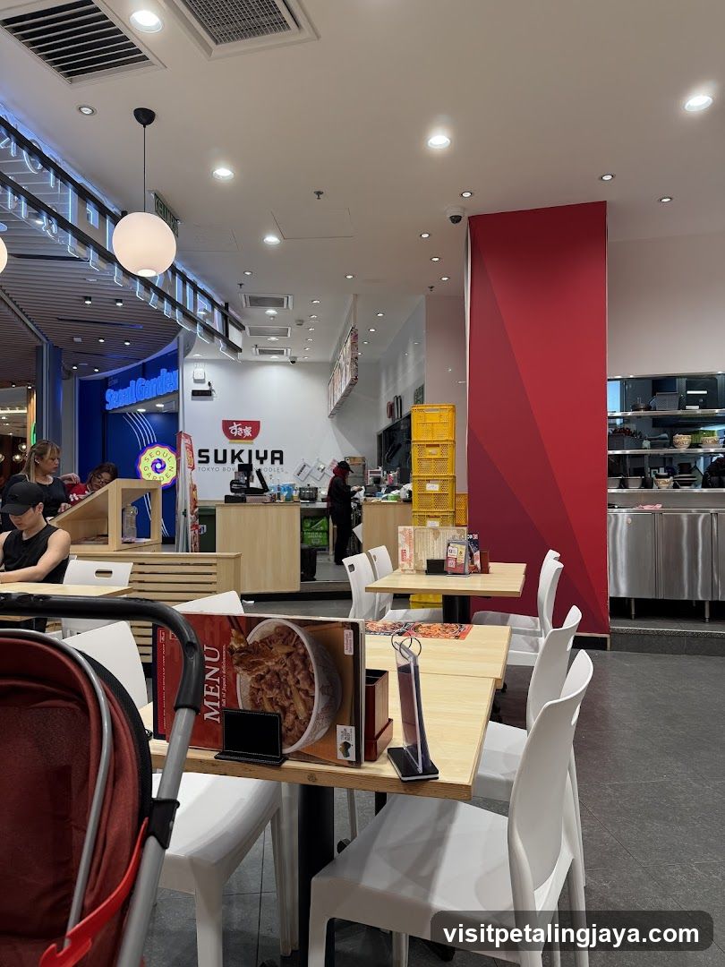 Restaurant Interior with Stroller and Menu Stand