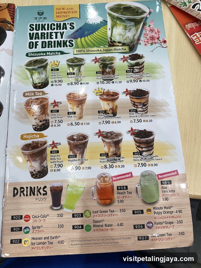 Sukicha's Variety of Drinks Menu
