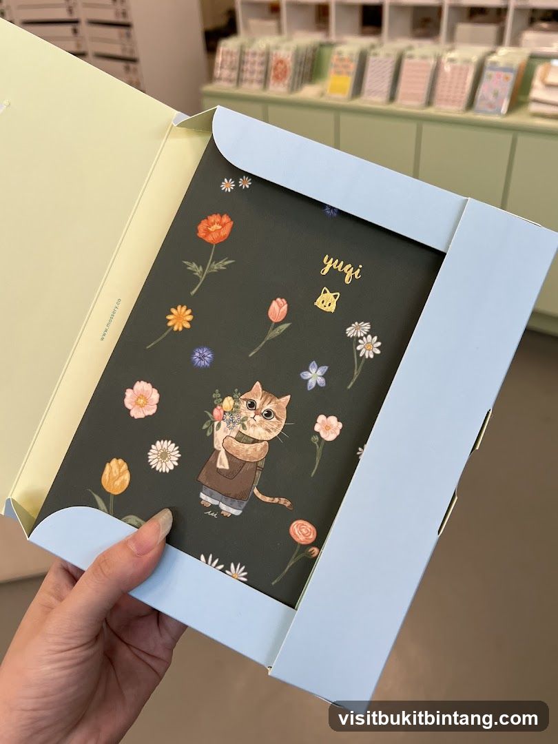 Notebook with Cat and Flower Illustrations