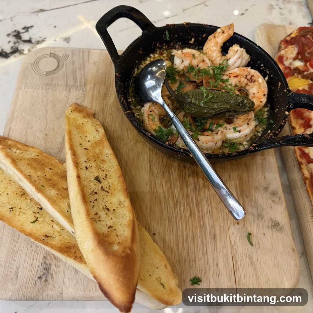 Garlic Shrimp with Bread and Pizza