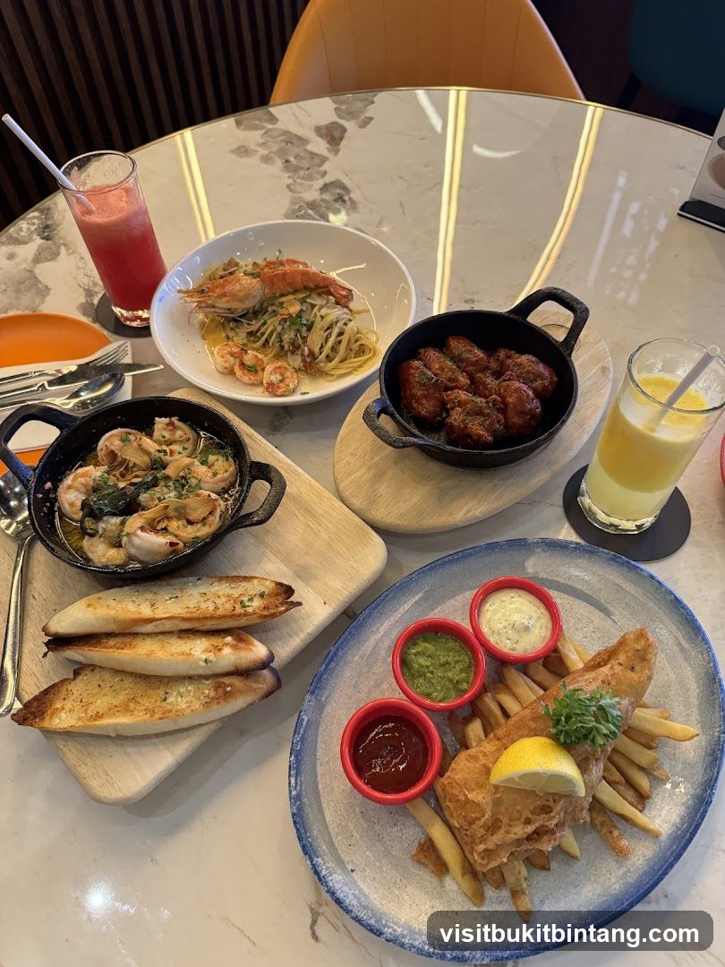 Table with various dishes and drinks