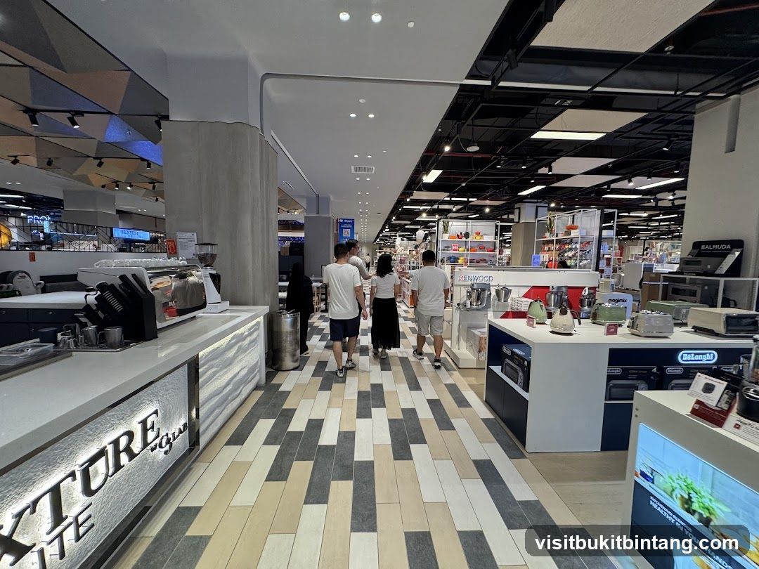 Interior of a retail store with appliances and a coffee counter