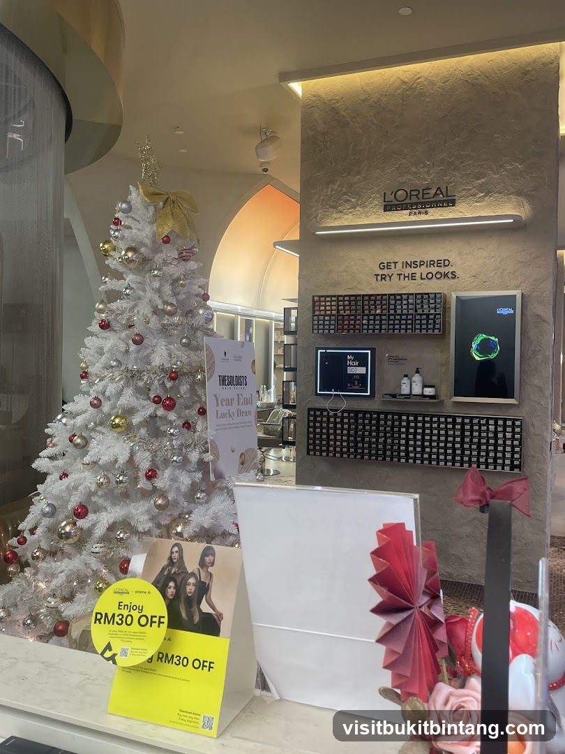 Salon Interior with Christmas Tree and Promotions