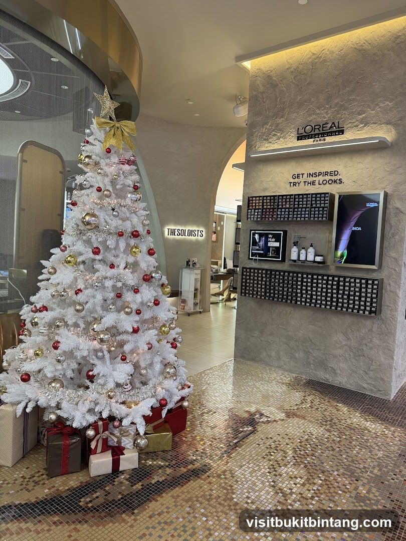 Salon Interior with Christmas Tree and L'Oreal Display