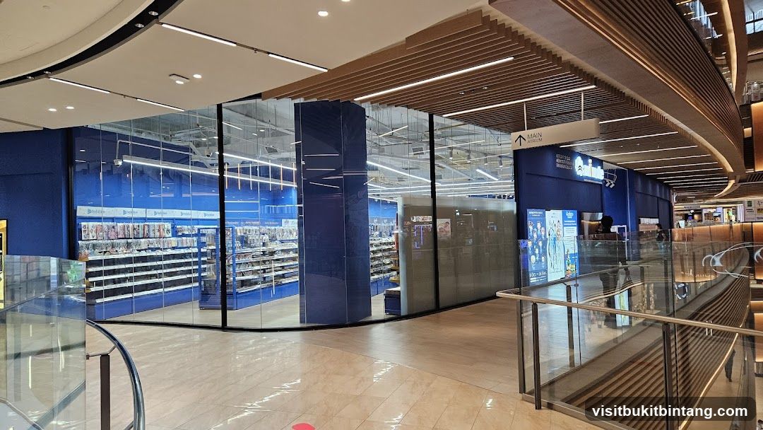 Storefront with blue walls and shelves