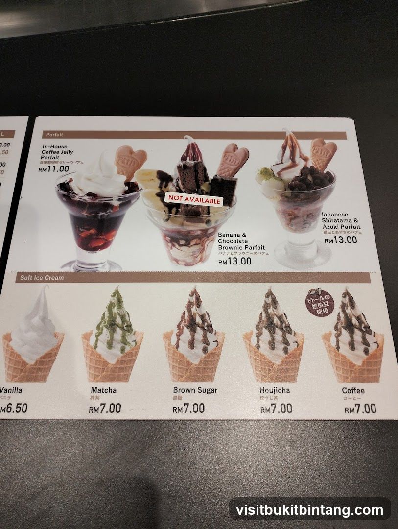Parfait and Soft Ice Cream Menu