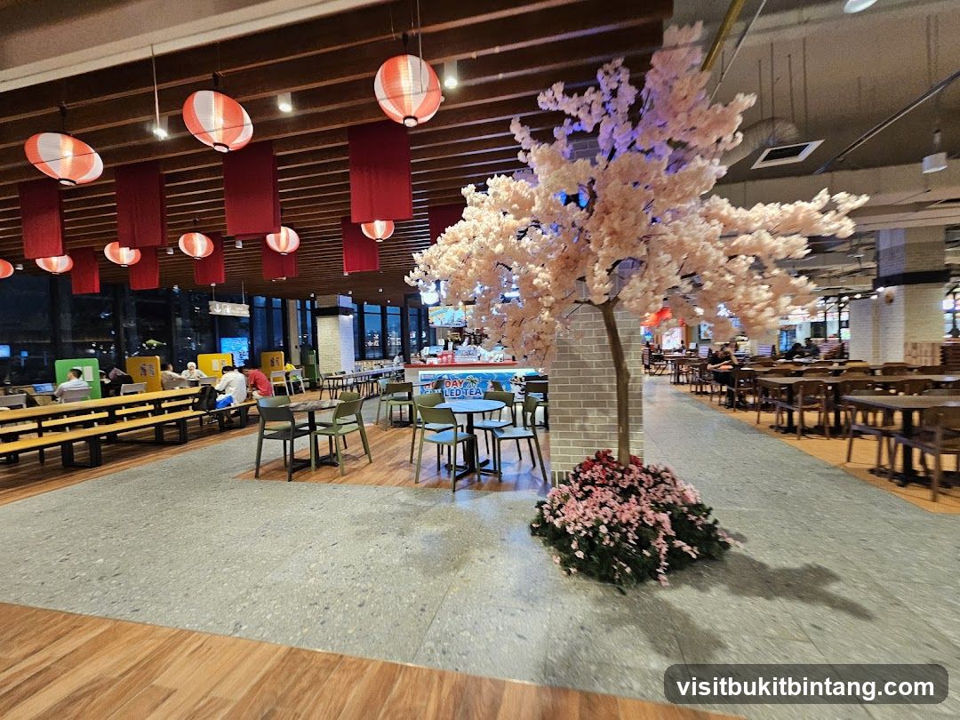 Food Court with Cherry Blossom Tree