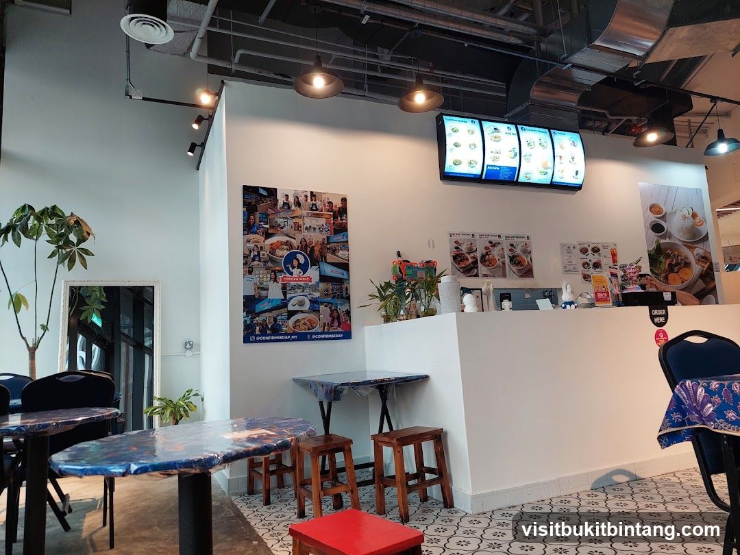 Restaurant Interior with Menu Boards and Seating