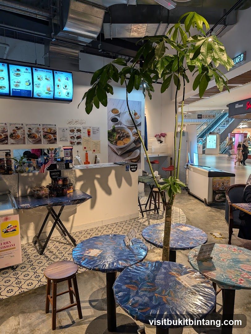 Restaurant Interior with Seating and Menu Displays