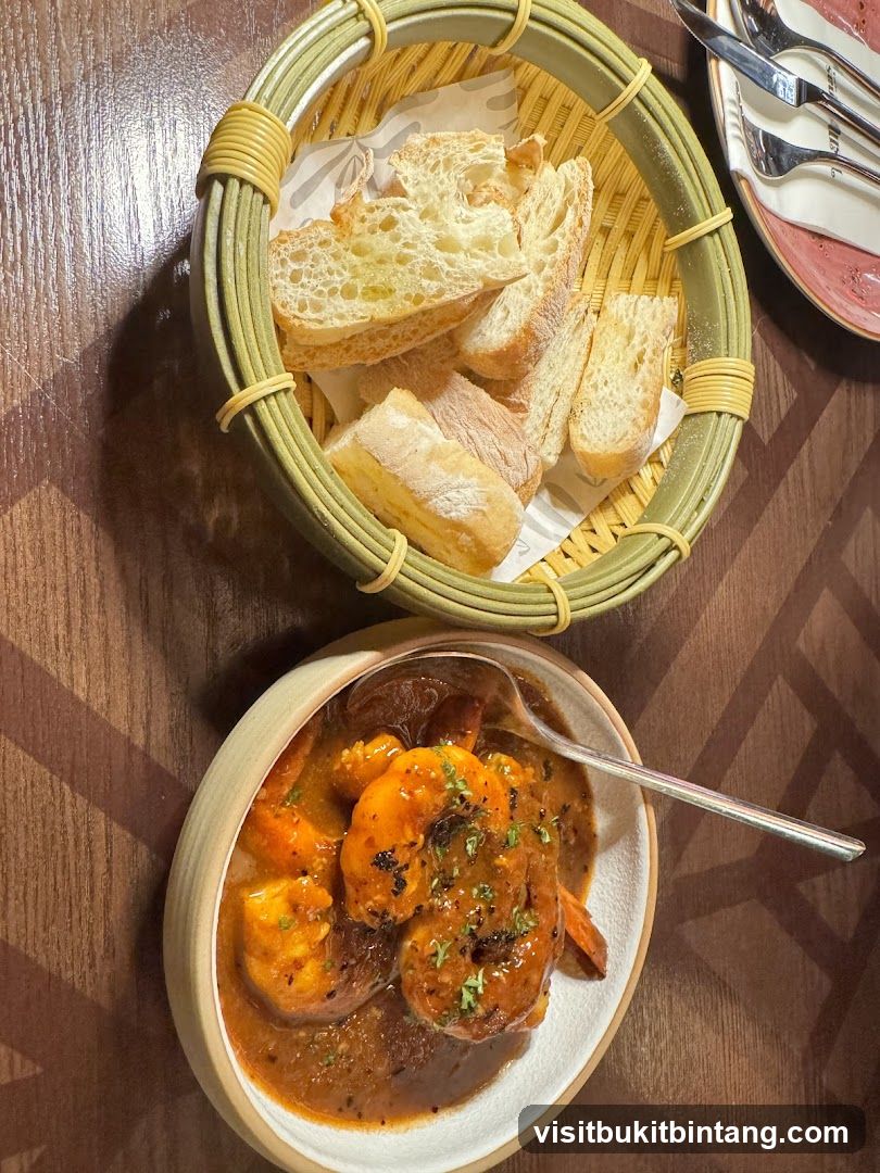 Shrimp dish with bread