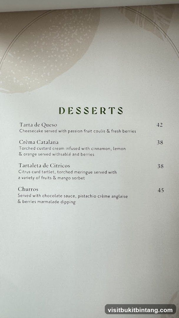 Desserts Menu