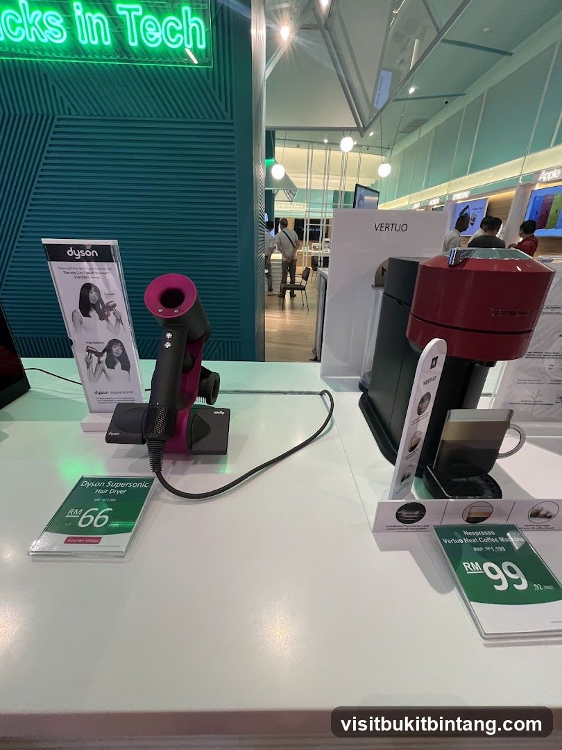 Dyson Hair Dryer and Nespresso Coffee Machine Display