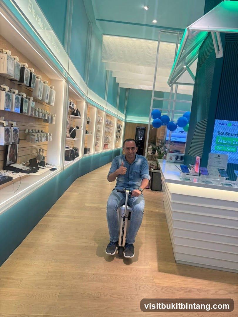 Man riding a scooter in a store
