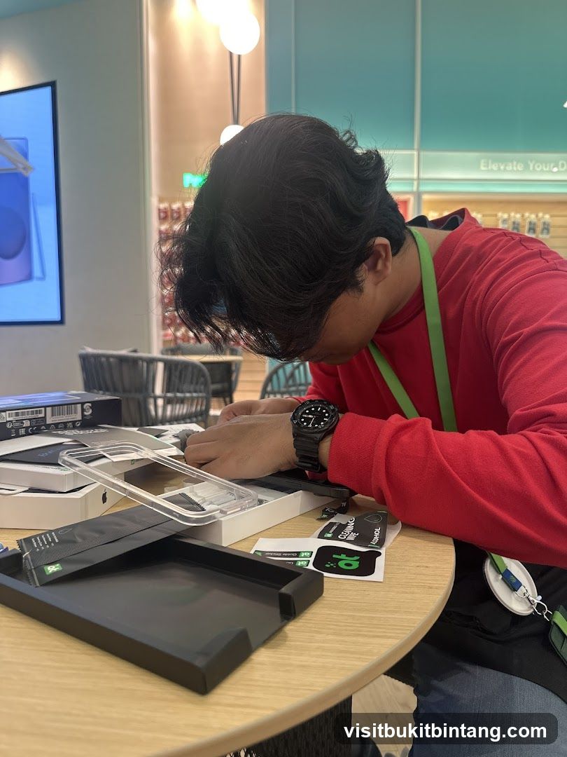 Employee assembling phone case