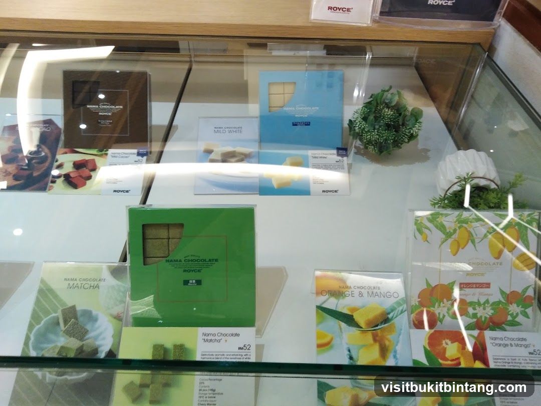 Display case with Royce Nama Chocolate
