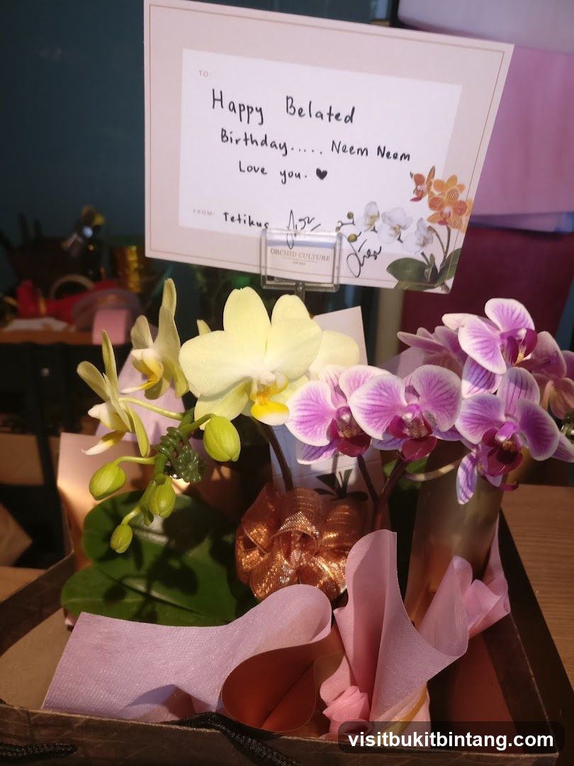 Orchid Arrangement with Birthday Card