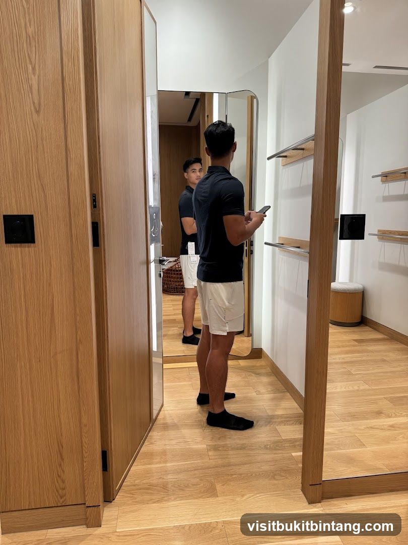 Man Trying On Clothes in Fitting Room