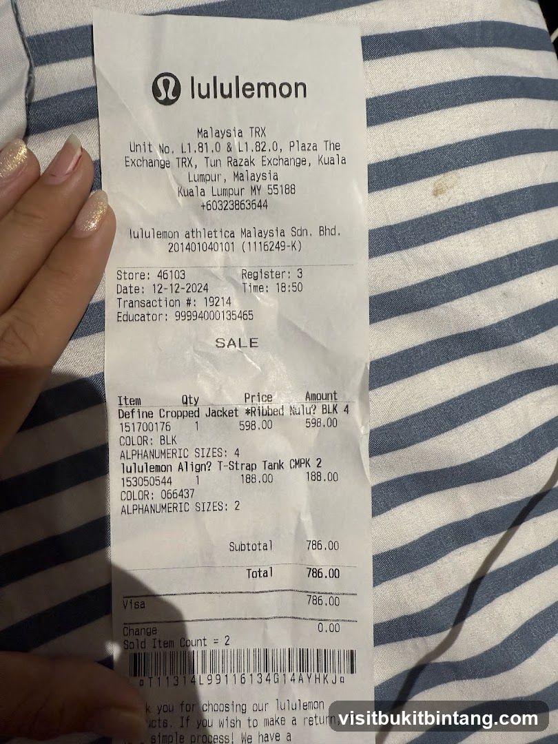 Lululemon Receipt