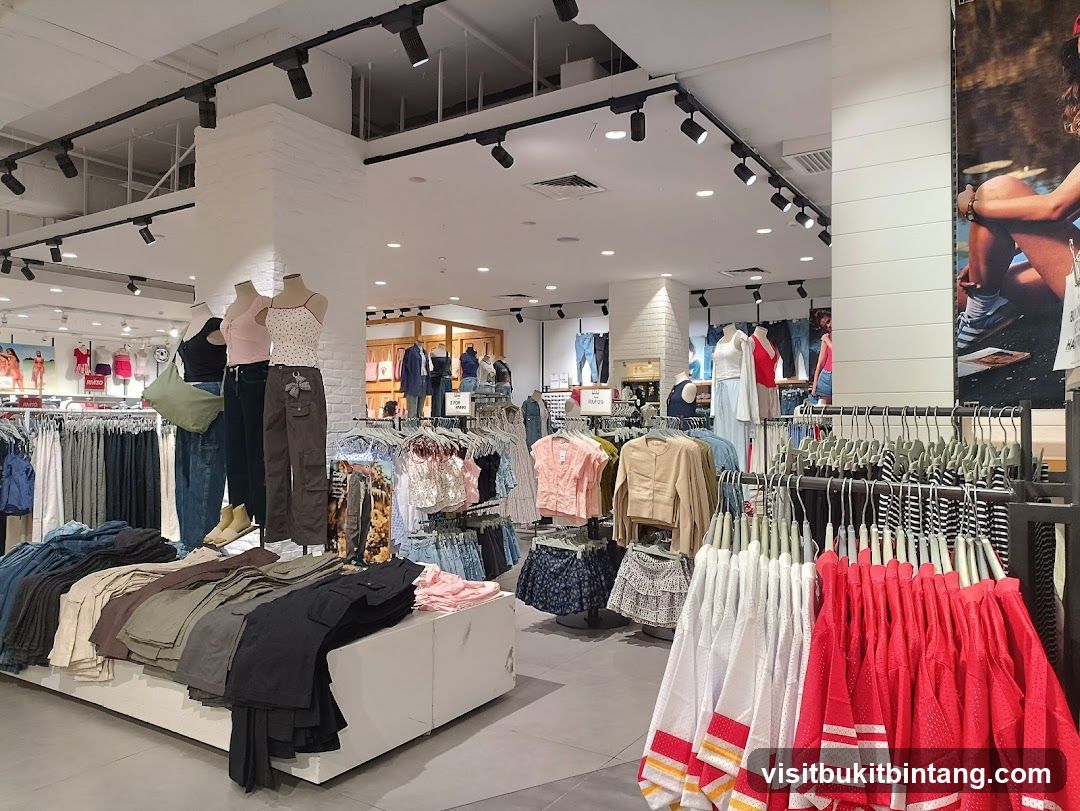 Clothing store interior with mannequins and racks of clothes