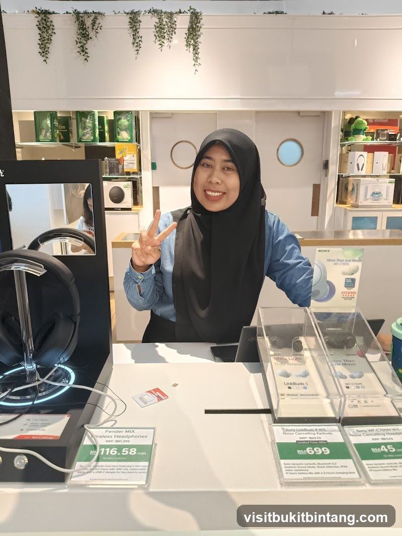 Store Employee with Headphones Display
