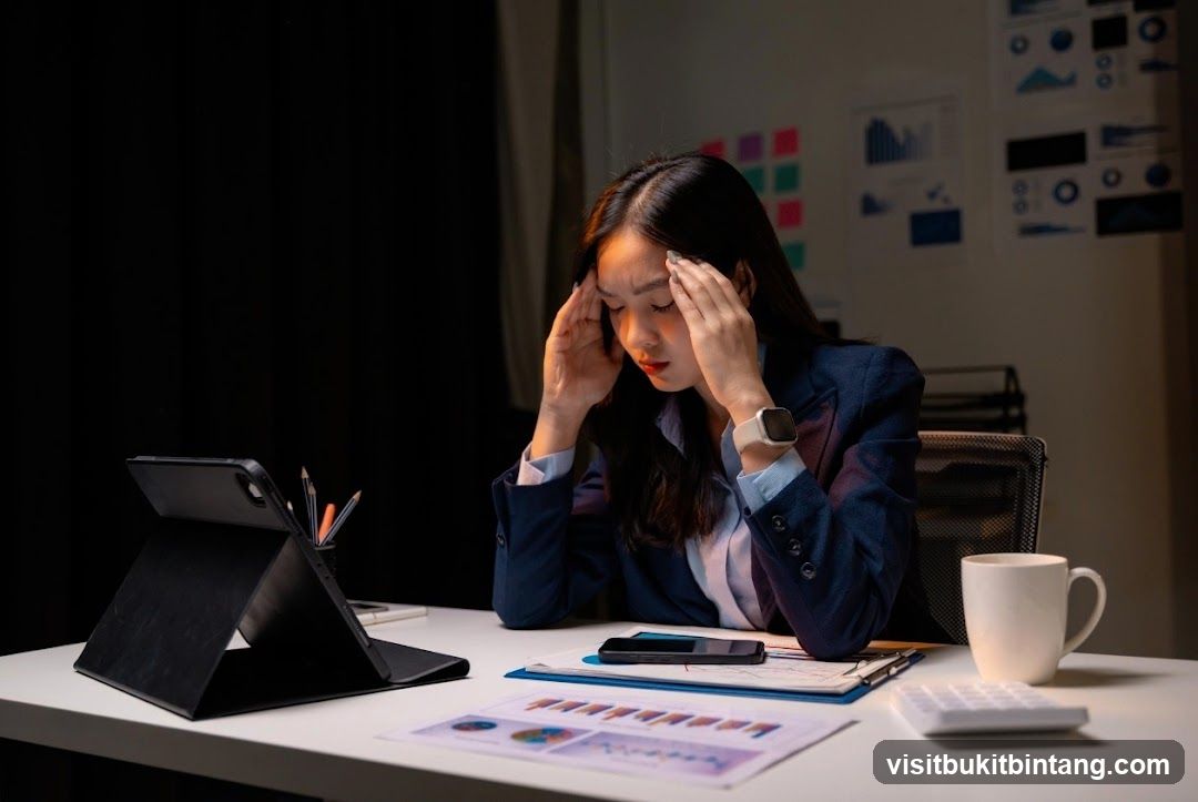 Stressed Woman Working Late
