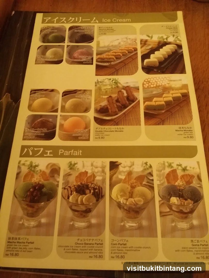 Ice Cream and Parfait Menu