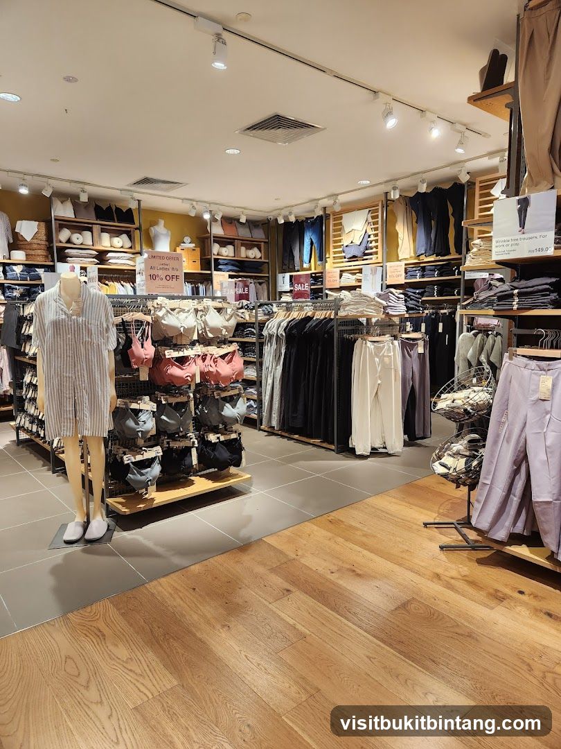 Clothing store interior with sale signs