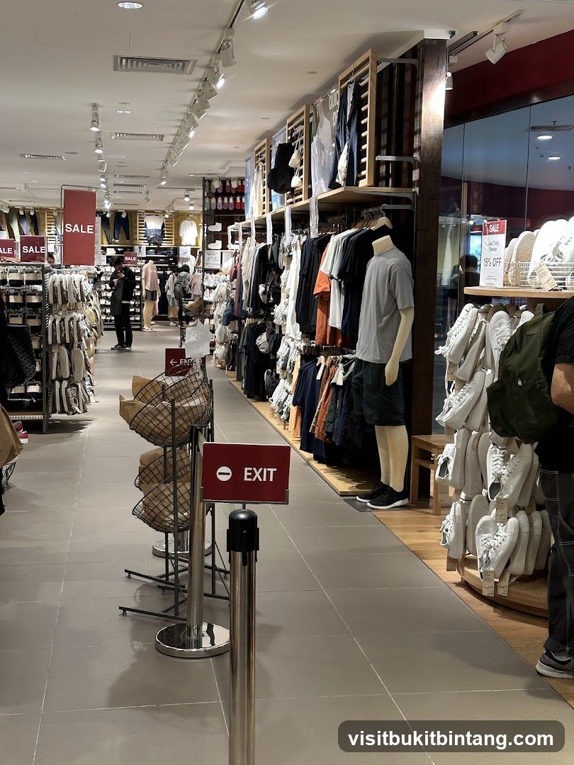 Clothing store interior with sale signs