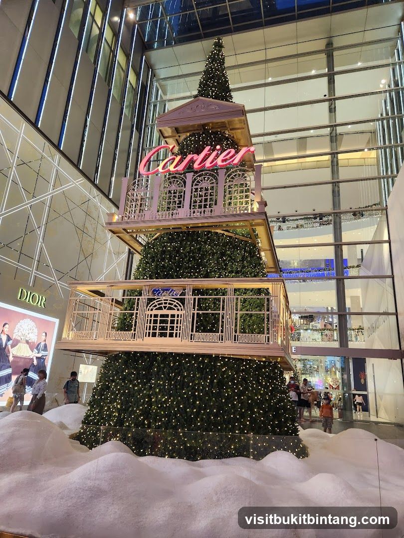 Christmas Tree Display with Cartier and Dior Signage