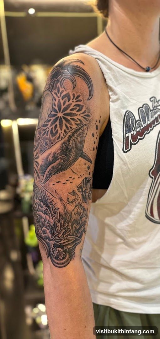 Tattoo of a Whale and Underwater Scene