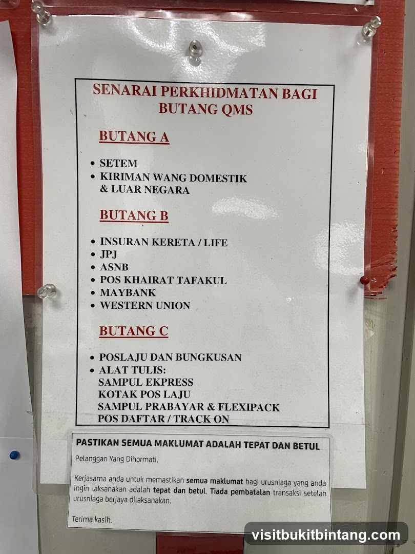 SENARAI PERKHIDMATAN BAGI BUTANG QMS