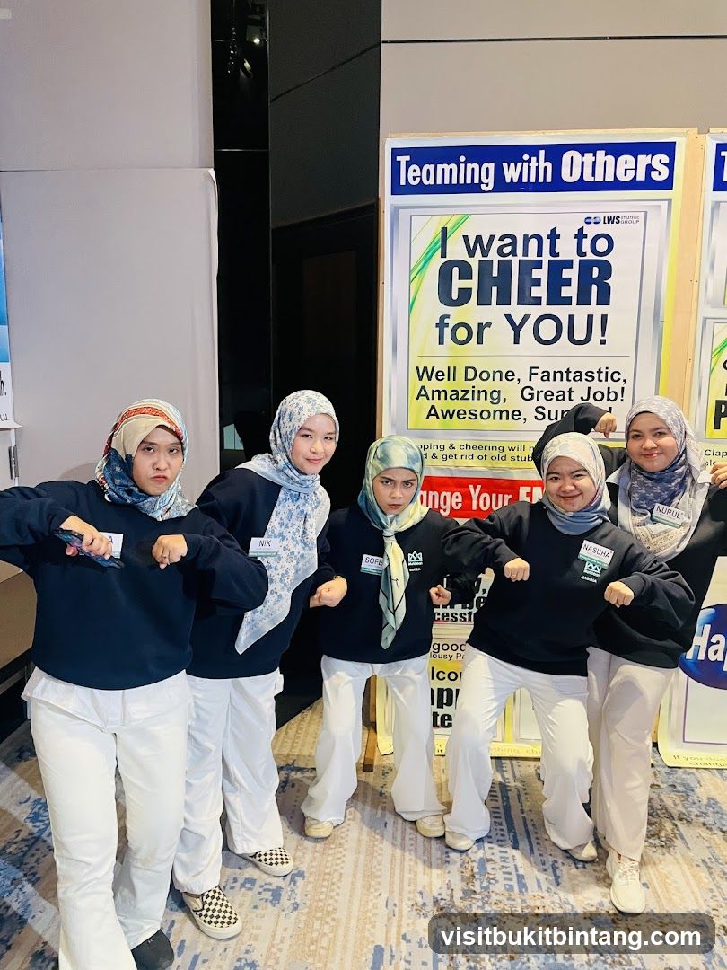 Team posing with motivational posters
