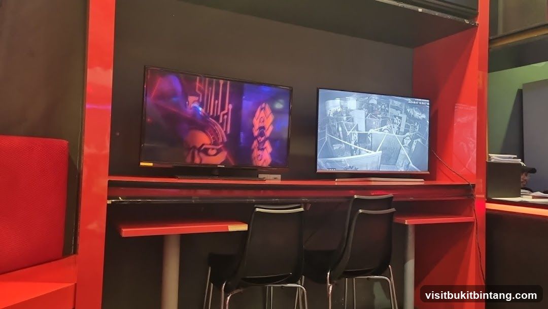 Gaming Area with Monitors and Seating