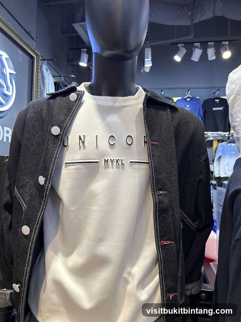 Mannequin wearing a denim jacket and white t-shirt