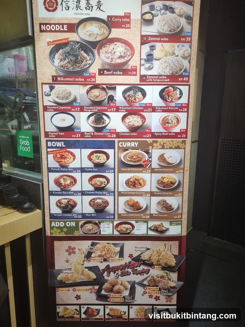 Shinano Soba Menu