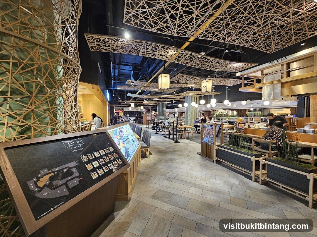 Food court interior with decorative elements