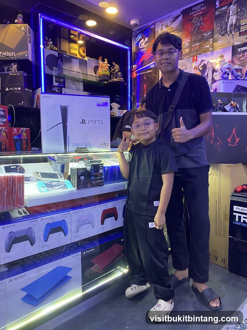 Two people in a video game store