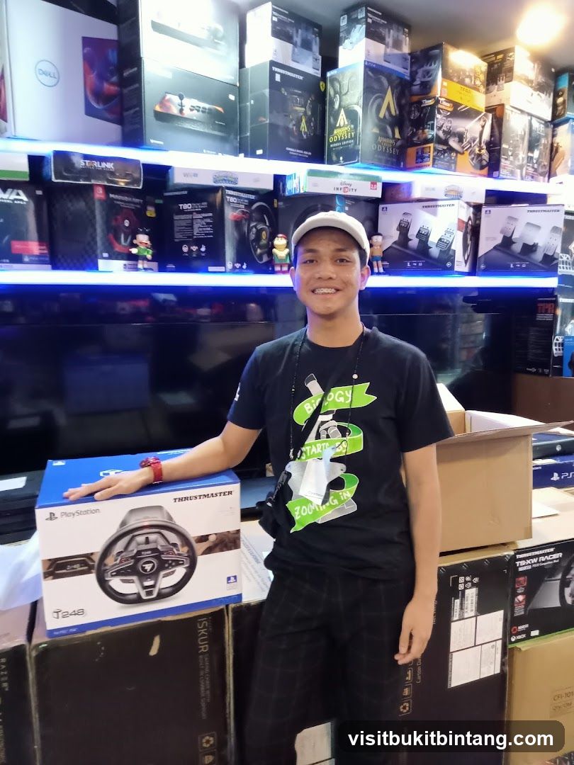 Gamer with Racing Wheel