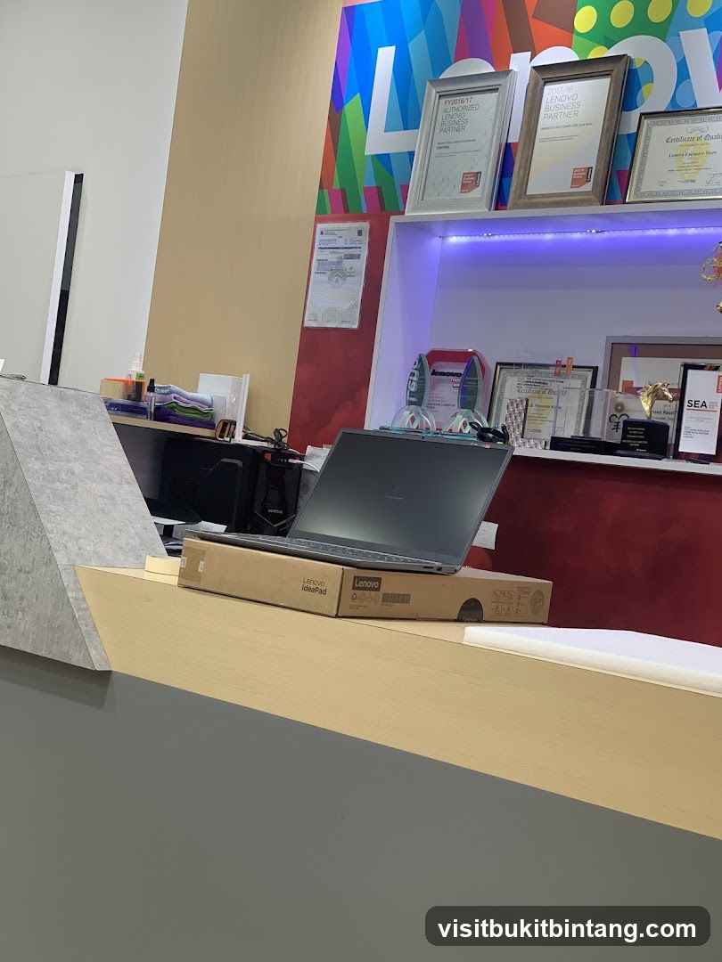 Lenovo Laptop and Box on Counter