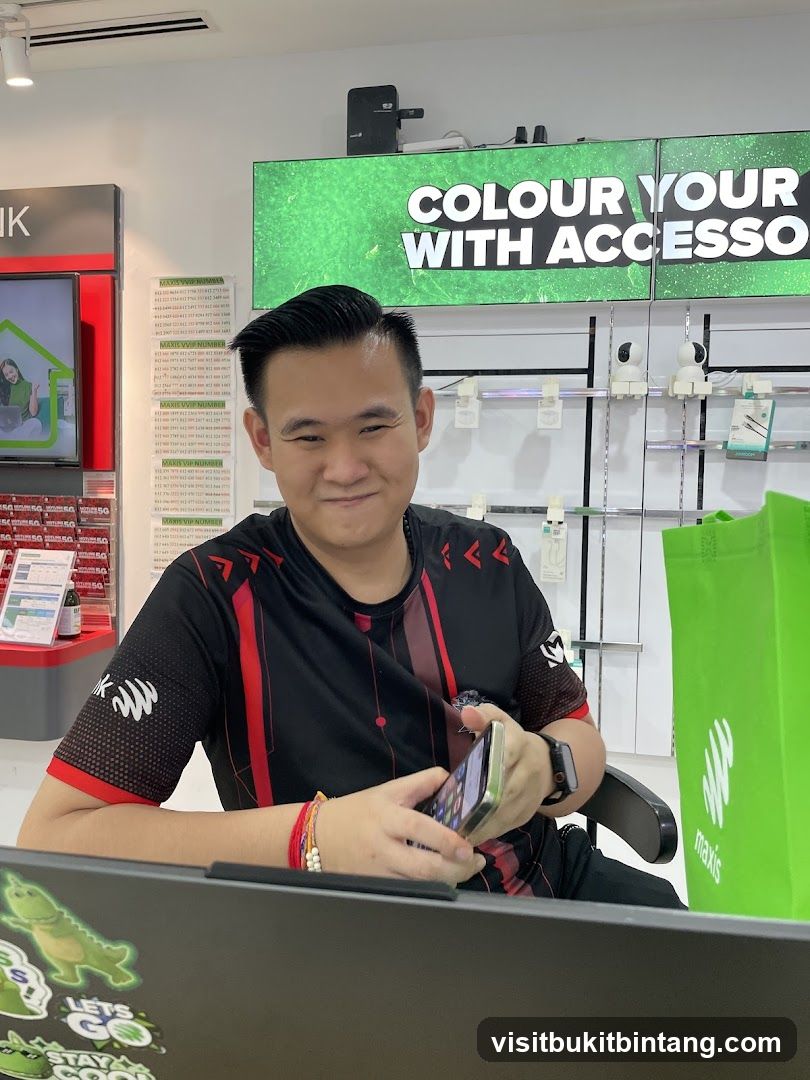 Man holding a smartphone in a store