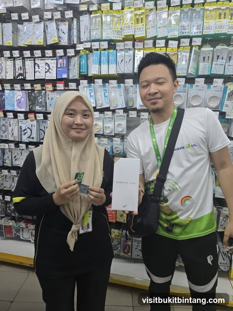 Two people in a store with shelves of accessories