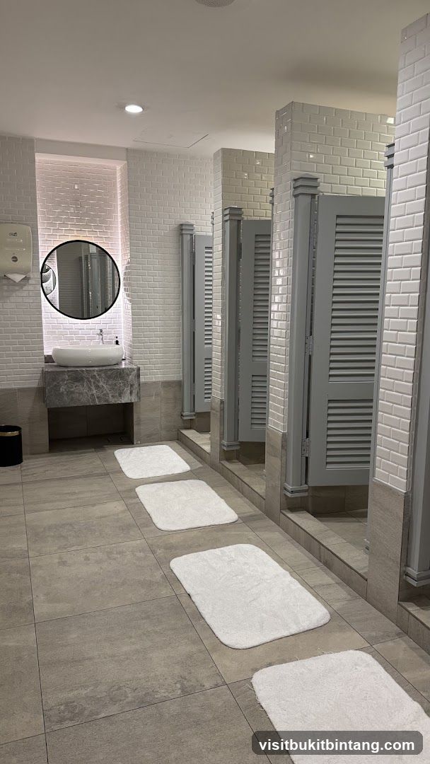 Modern Restroom with Stalls and Sink Area