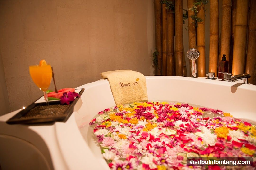 Spa Bath with Flowers and Drink